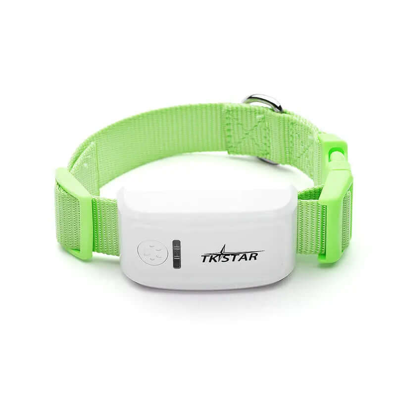 Cat GPS Tracker Locator Device for Pets in green color with white control unit for real-time pet tracking.