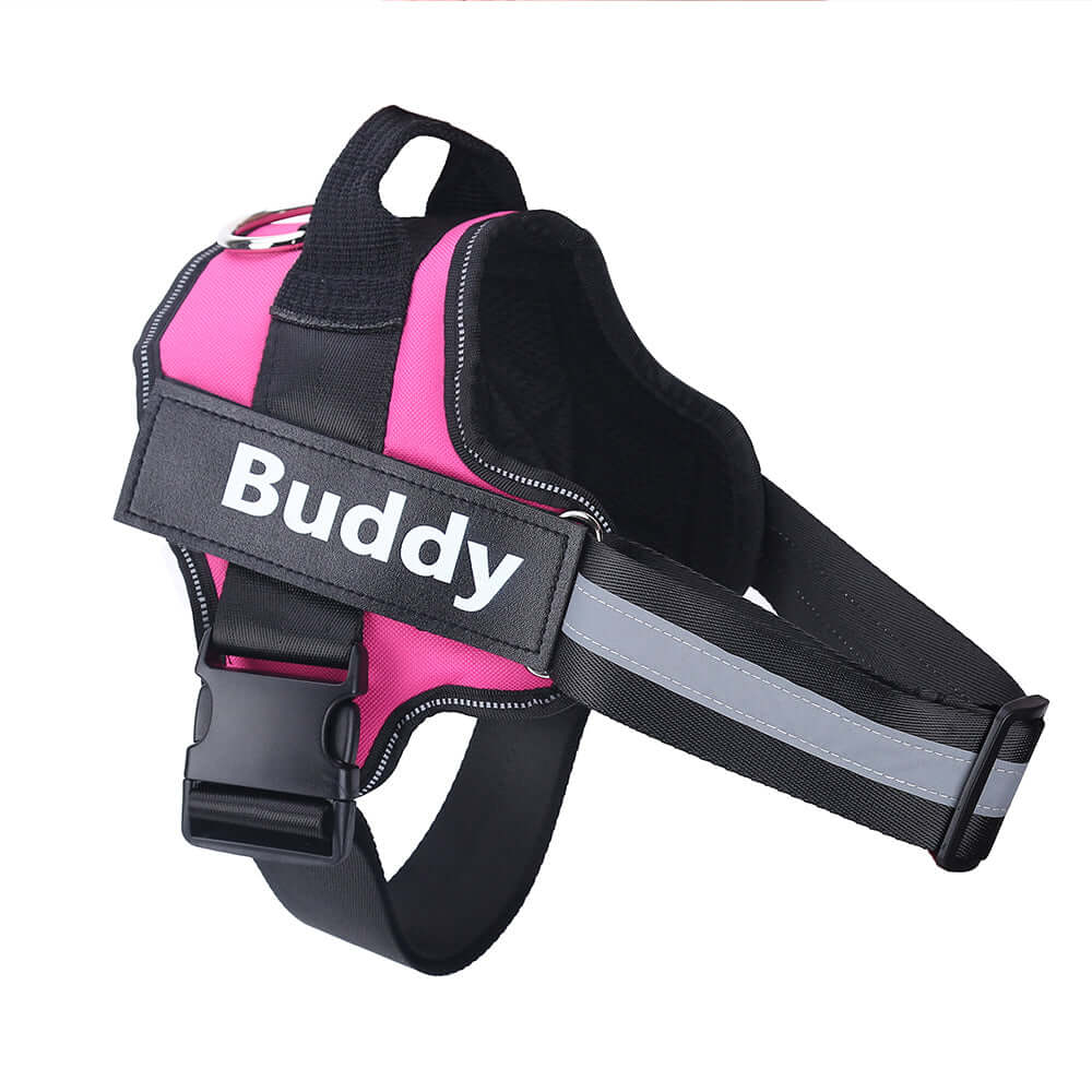 Personalized Dog Harness NO PULL Reflective Breathable Adjustable Pet Harness Vest For Small Large Dog Custom Patch Pet Supplies in pink.