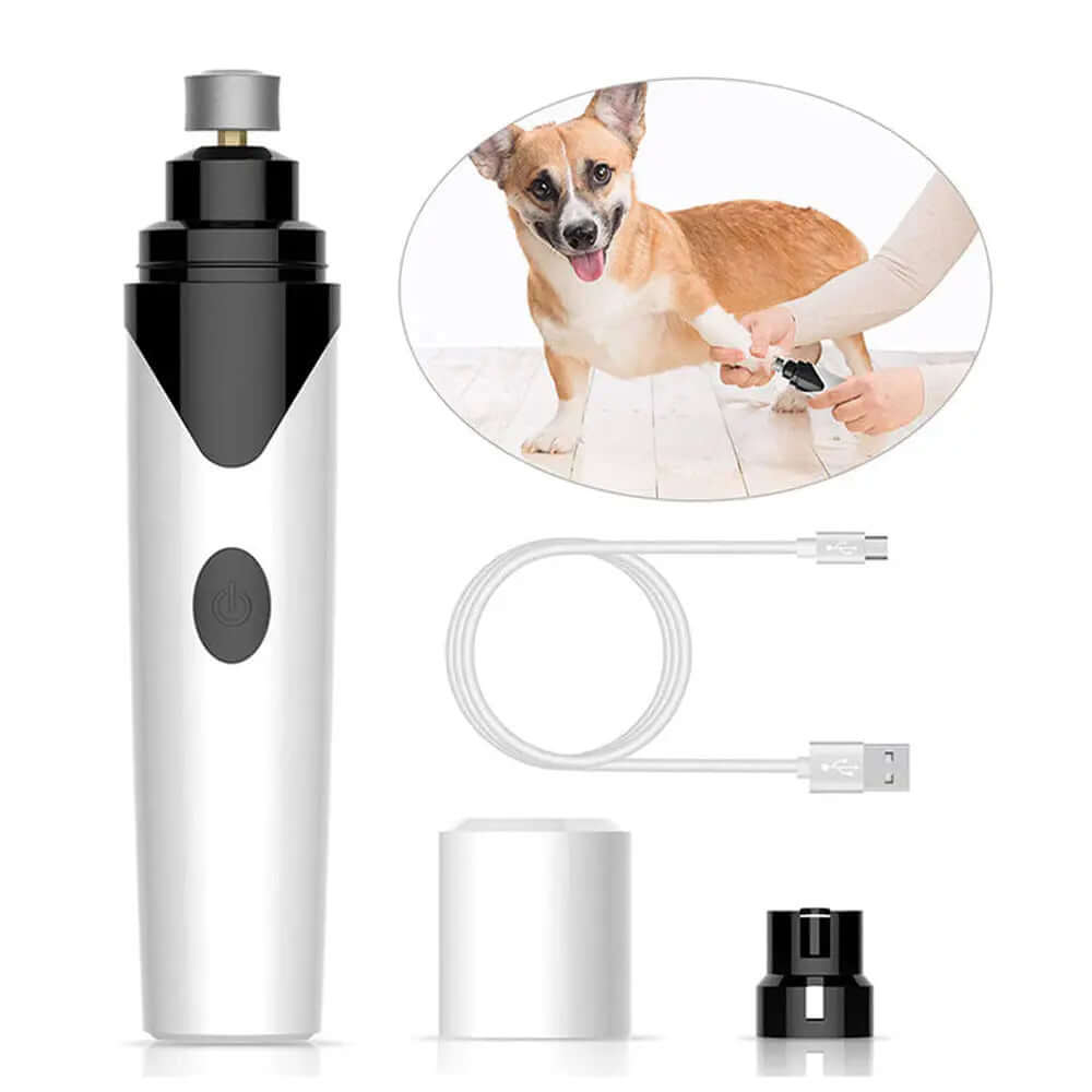 Pet Nail Clipper Dog Cat Pencil Sharpener, Electric Nail Clippers Cleaning Nail Clippers with accessories and a happy dog