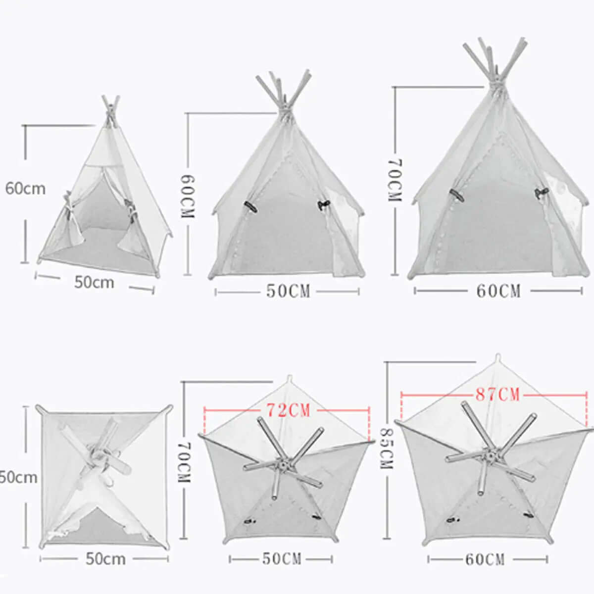 Pet Teepee Tent Dog Cat Bed Portable RWashable Dog Houses Indoor Puppy Beds With Cushion For Small Dogs Cats Rabbits dimensions