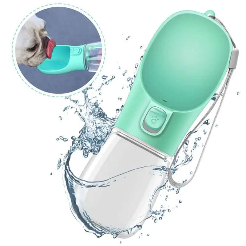Portable Pet Cups Drinking Cup For Pets with a water dispensing feature and a dog drinking from it.